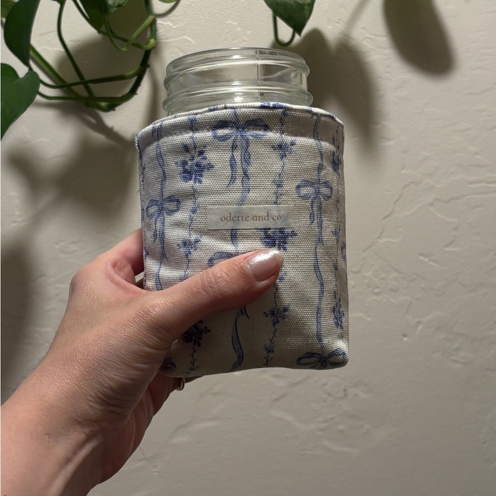 Handmade Blue Bow Coffee Cozy